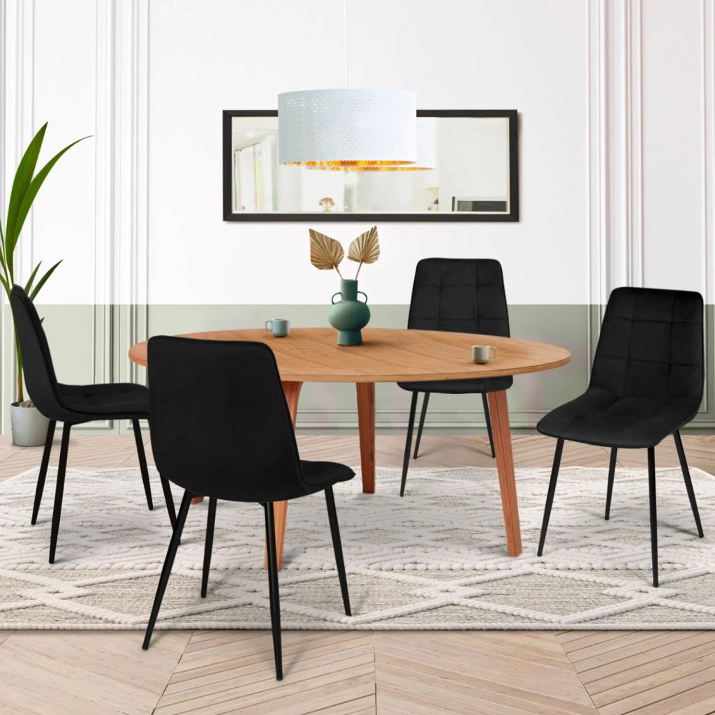 IDMarket - Set di 4 sedie da pranzo MILA in velluto nero
