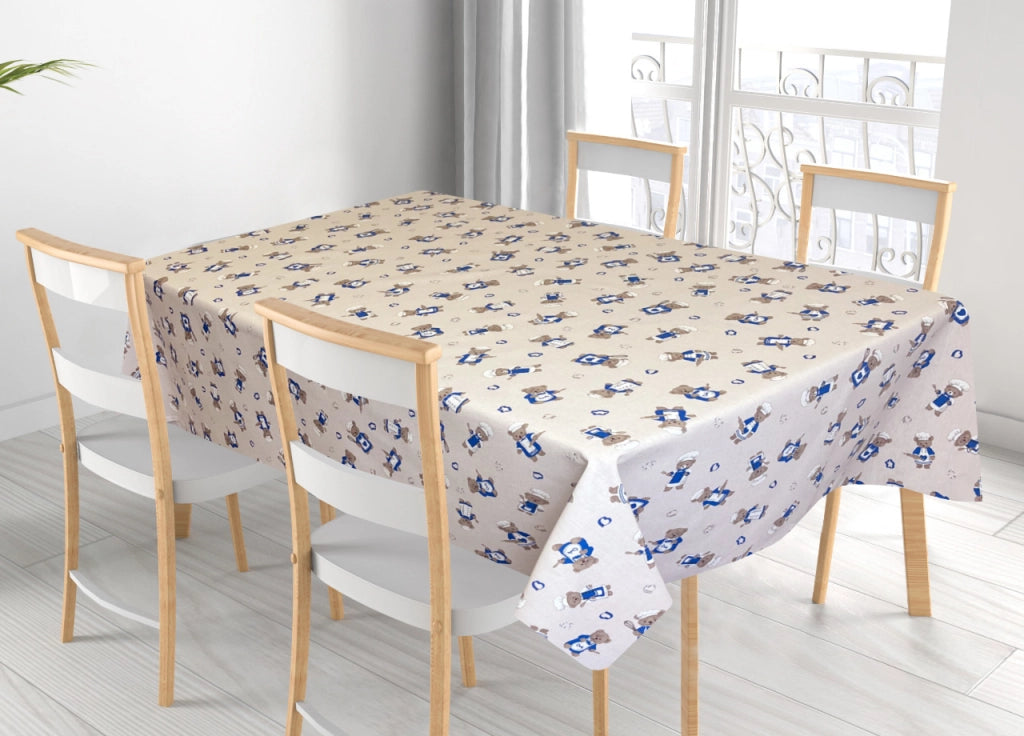 Tovaglia Per Salotto Cucina Tavolo 100% Cotone Made In Italy Orsetto Chef - 140x140 - Blu