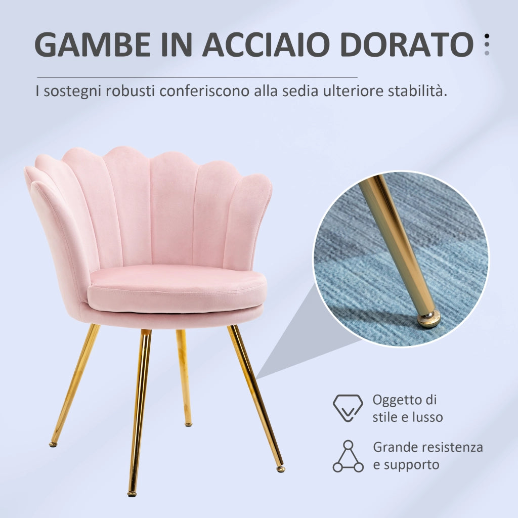 Poltrona da Salotto in Stile Vintage 67x64x77 cm Schienale a Conchiglia in Velluto Rosa