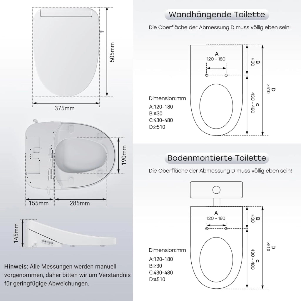 Copriwater intelligente con spruzzatore autopulente e installazione di asciugatura ad aria calda, sedile per doccia con luce notturna, deodorazione, risparmio energetico