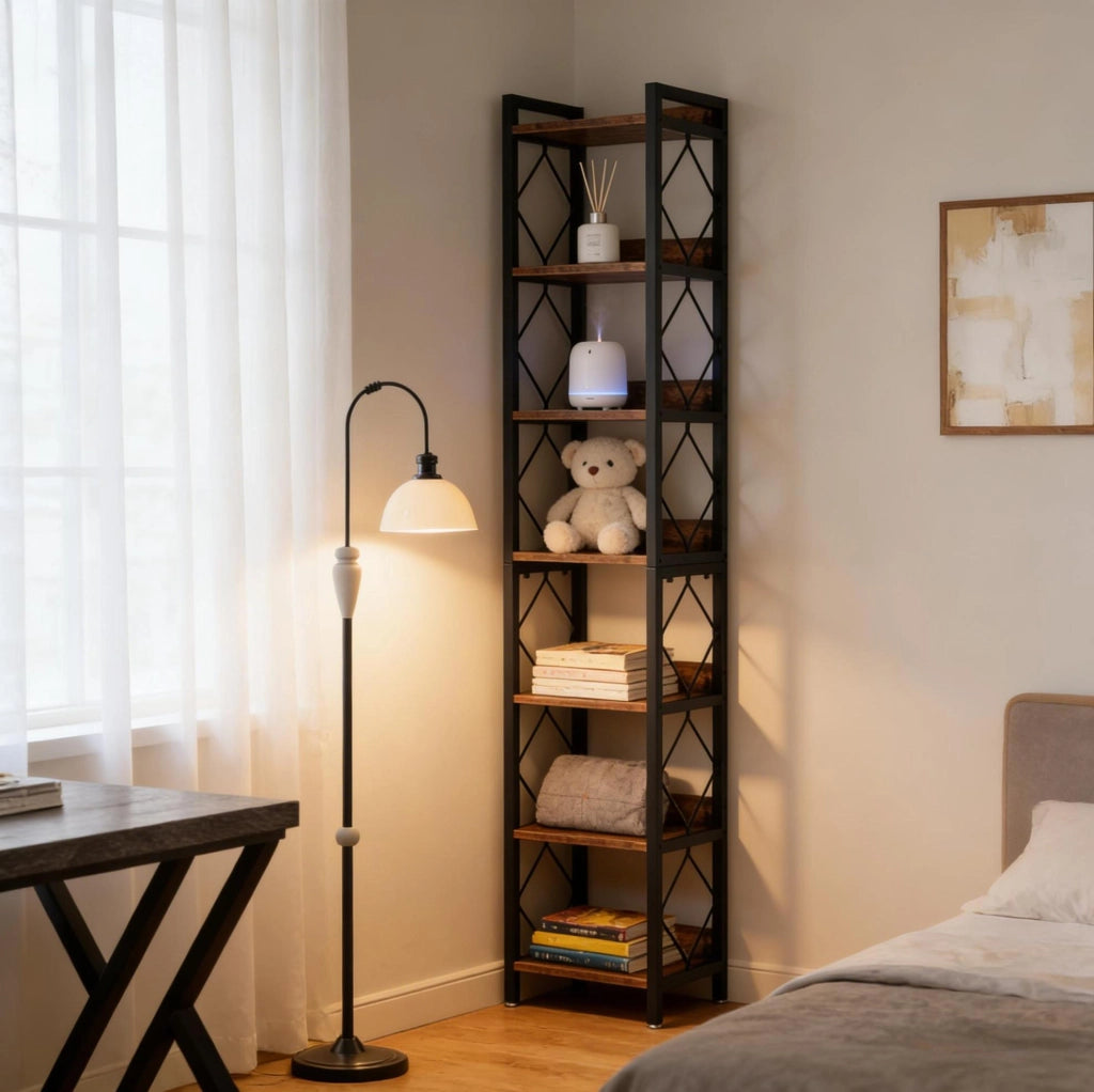 Libreria espositiva 34x34x200 cm nera/marrone rustico， 7 ripiani
