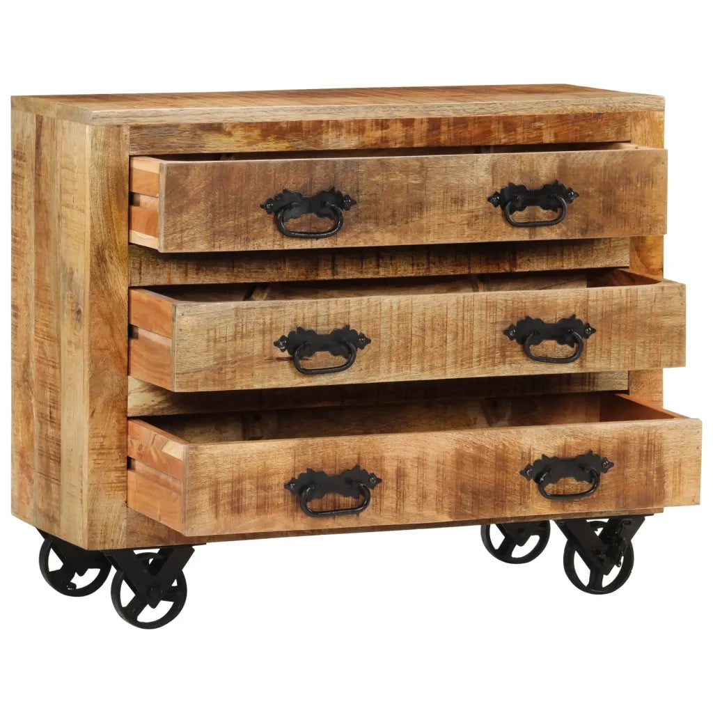 Credenza con 3 Cassetti-Buffet-Armadio da cucina 80x30x65 cm Legno Grezzo Massello Mango