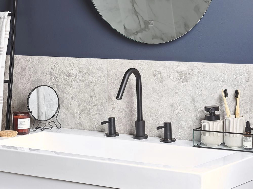 Rubinetto miscelatore per lavabo in ottone metallico opaco nero rubinetto moderno del bagno a doppia leva
