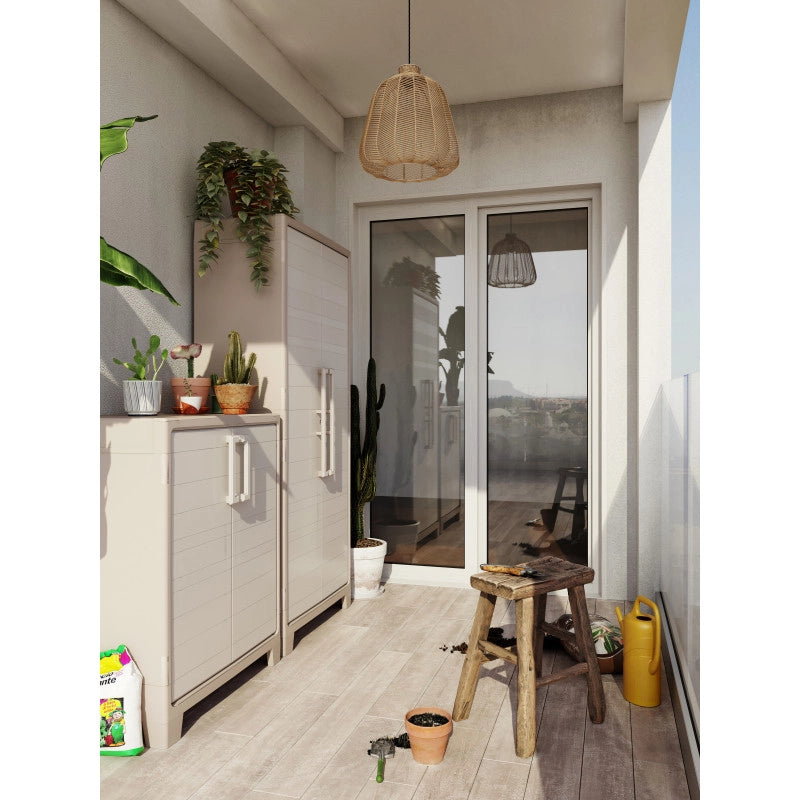 Armadietto da esterno in resina impermeabile IPX3 basso 2 ante 80x44x100 cm Sabbia/Beige - Gulliver Basso - Keter