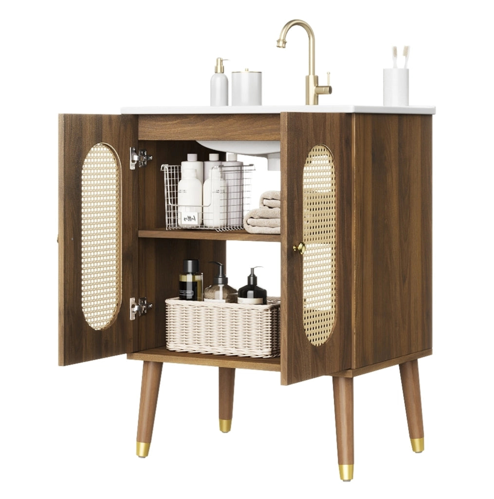 Mobile sottolavabo 61x47x89 cm in MDF e ceramica noce, salvaspazio –