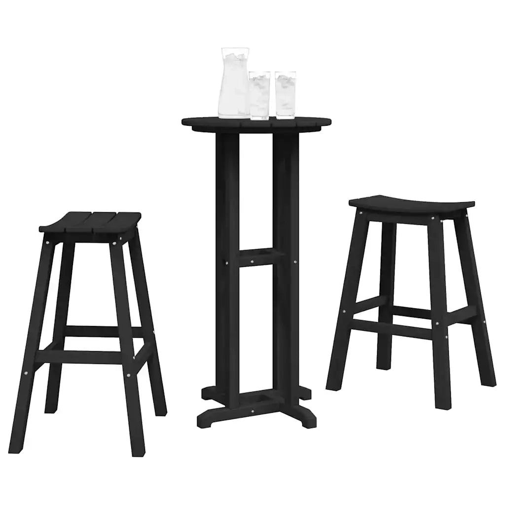 Set Bar da Giardino 3 pz | Set Salotto da Giardino Nero HDPE