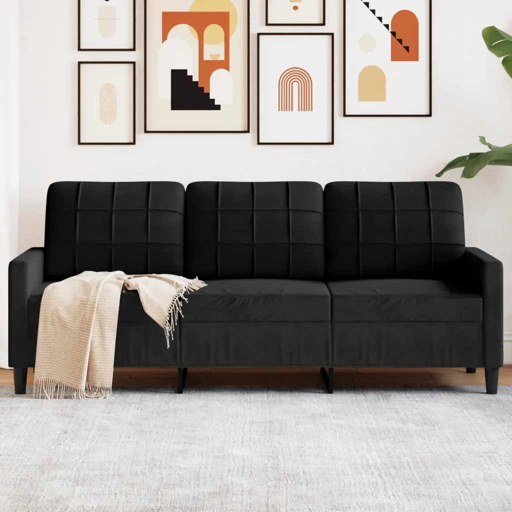 Divano a 3 Posti-Sofa 3 Posti Nero 180 cm in Velluto 669842