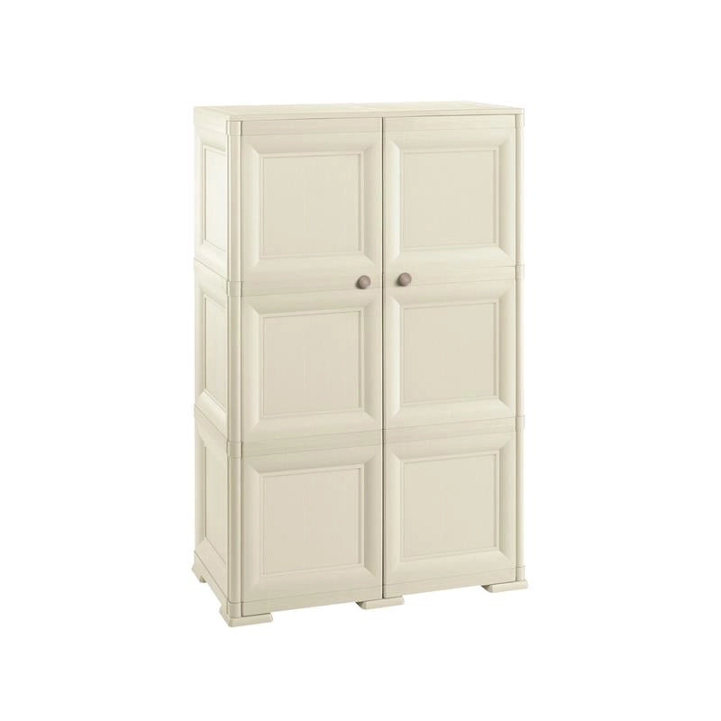 ARMADIO 3 MODULI IN PLASTICA 79X43X125 CM – MOBILE CONTENITORE MULTIUSO PER SALOTTO, PERGOLATO E BALCONE COPERTO, DESIGN CLASSICO EFFETTO LEGNO