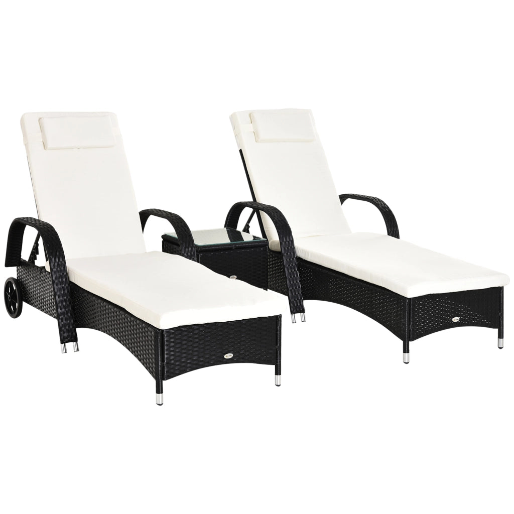 Set Giardino Polyrattan con Tavolo e 2 Lettini ¨C Zephmum ¨C Nero e Cremewei?