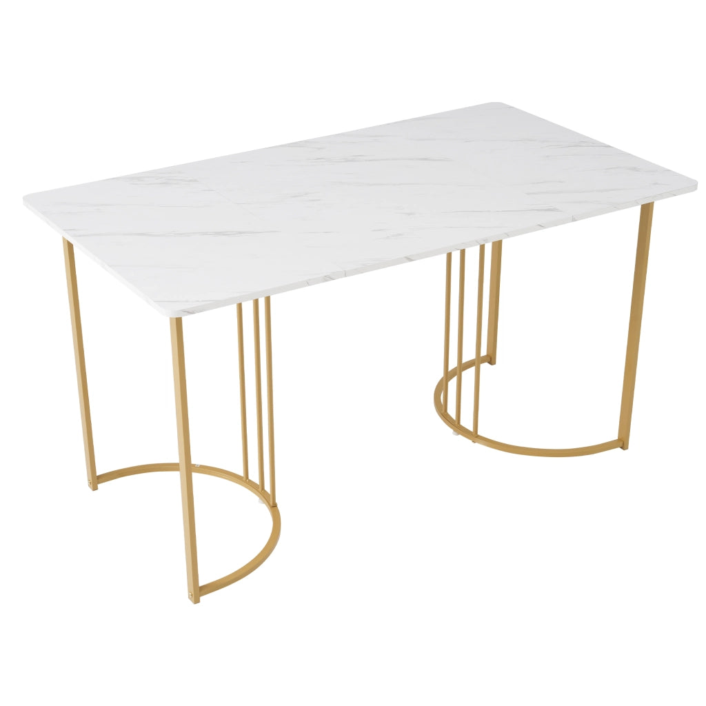Tavolo da pranzo rettangolare con motivo marmo, gambe regolabili, per cucina e soggiorno, in MDF, 140 × 80 cm