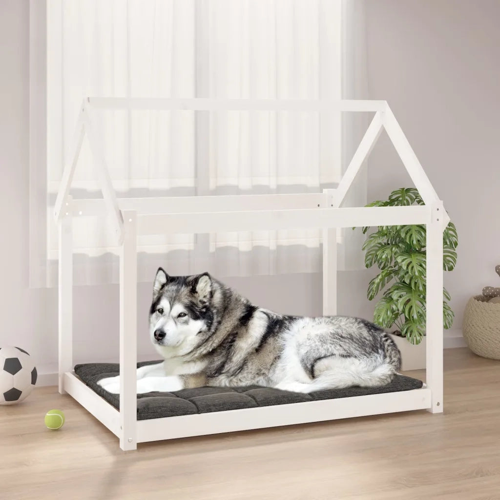 Cuccia per Cani Bianca 111x80x100 cm in Legno Massello di Pino 822218