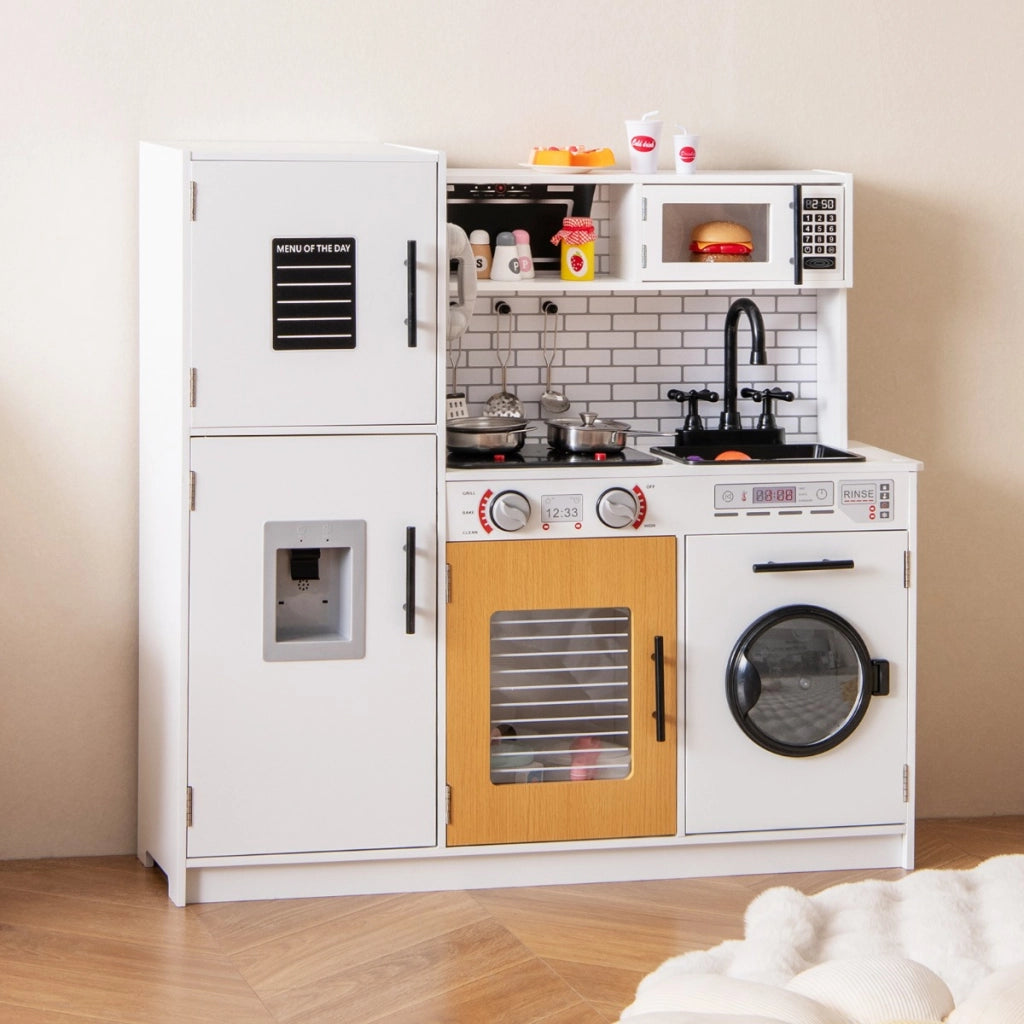 Set di cucina giocattolo con forno lavatrice microonde dispenser d¡¯acqua, Giocattolo da chef per gioco di fantasia Bianco-Cucine giocattoli