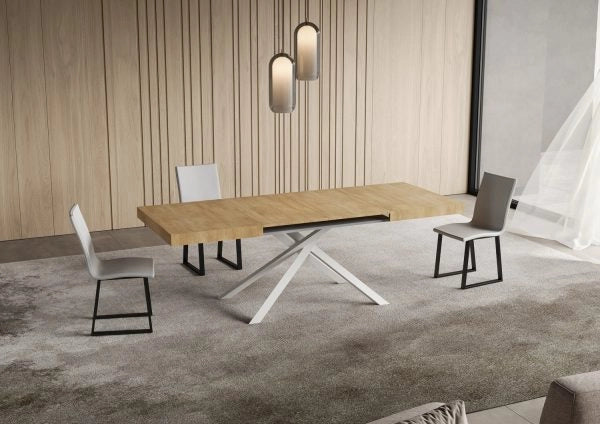 Tavolo Allungabile 120-380x90x74 cm Niket Quercia Natura Gambe Bianche