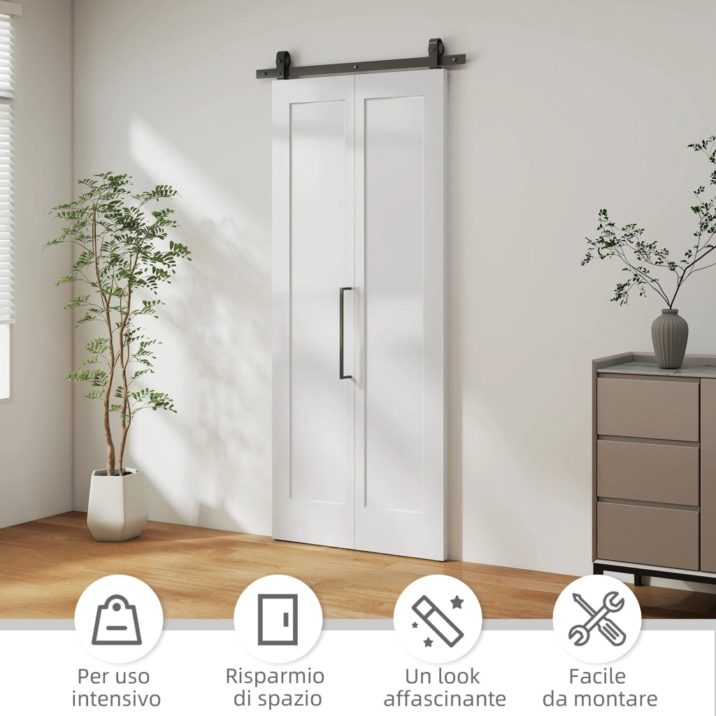 Porta Scorrevole a Libro 90x210 cm con Superficie Verniciabile in MDF e Carbonio Bianco