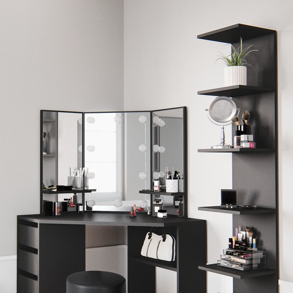 Vicco Libreria da parete Nero 30 x 190 cm aperto