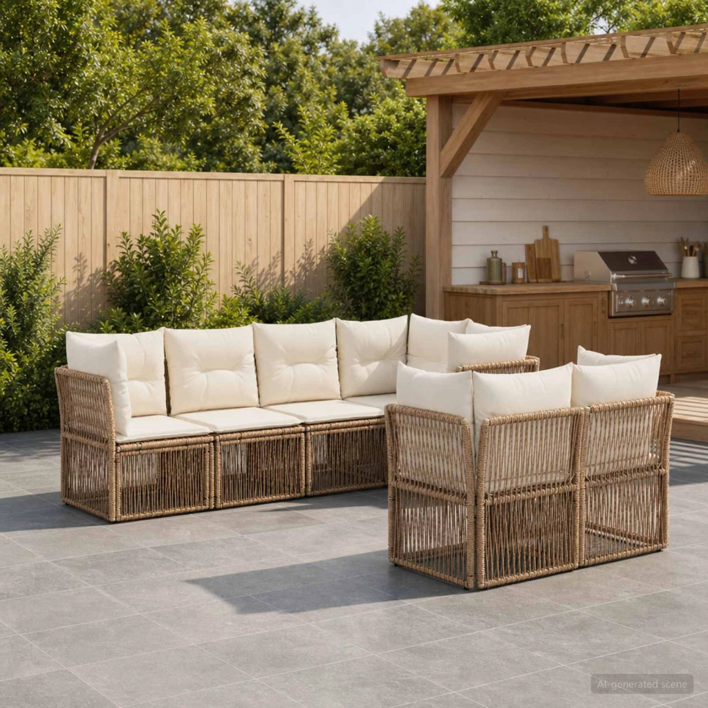 Set Divano da Giardino 7 pz 7-Numero di posti Beige polyrattan 3434283