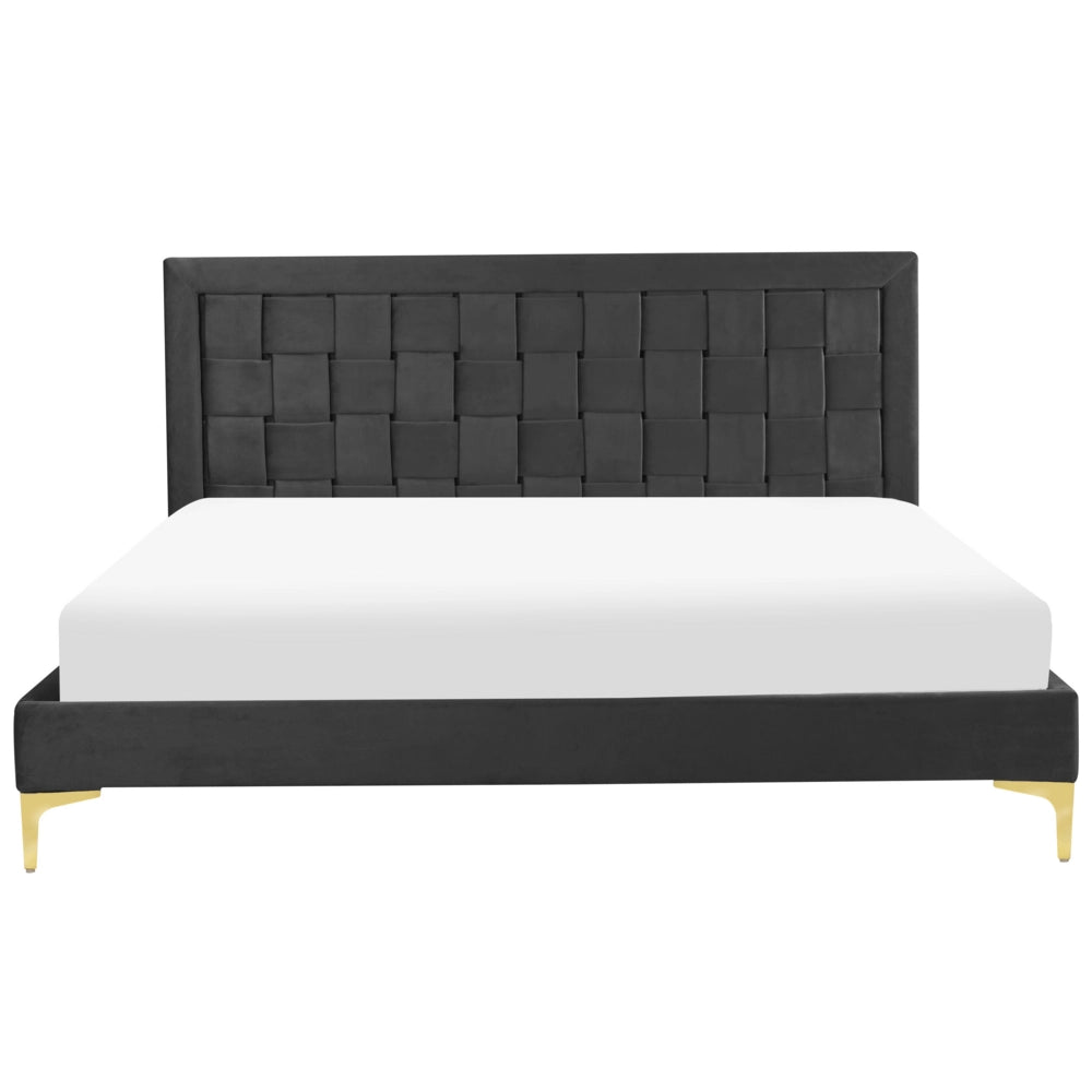 Letto Imbottito 160 x 200 cm Testiera Nero Velluto Gambe Dorate