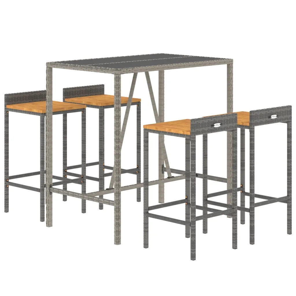 Set Bar Giardino 5pz Grigio Polyrattan e Legno Massello Acacia 3187677