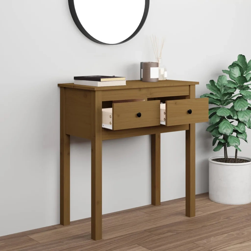 Tavolo Consolle Marrone Ambra 70x35x75cm Legno Massello di Pino 814612