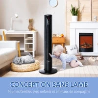 Ventilatore A Colonna Silenzioso Oscillazione 70° Timer 12h 4 Modalità 3 Velocità 45W 31.5 x 31.5 x 96 cm Nero