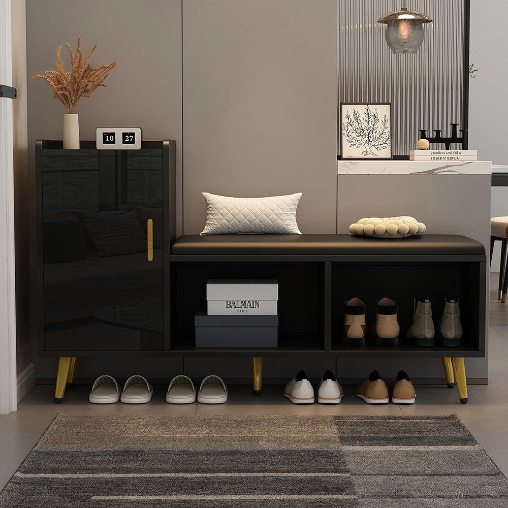 Armadio porta scarpe con panchina imbottita - Xylo - Accessori dorati, spazio di archiviazione