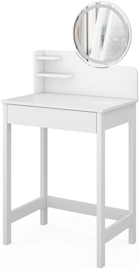 Tavolo da toeletta Surrey, Bianco, 60 cm con specchio a LED, con illuminazione a LED e compatibile con i mobili Surrey