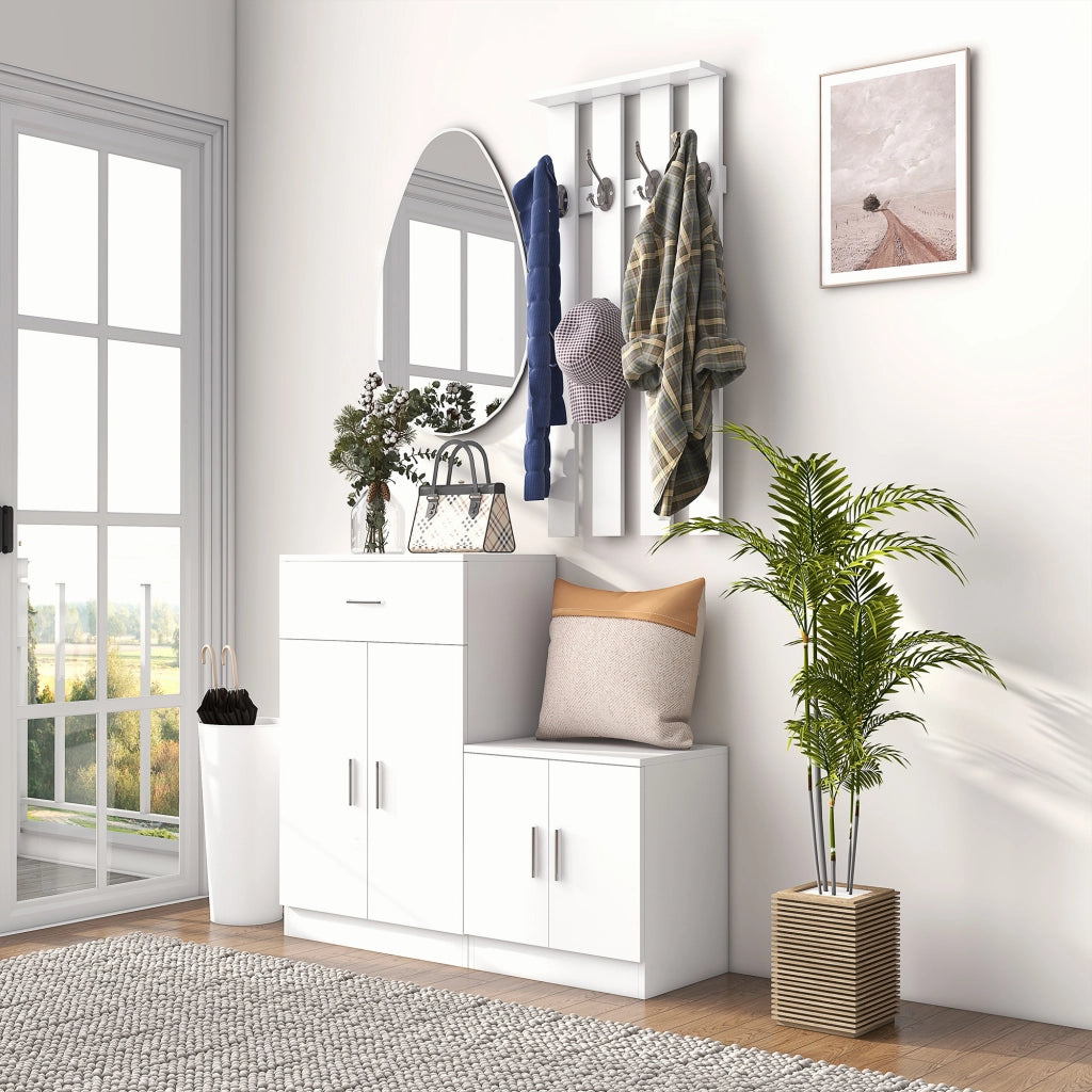 Scarpiera con Appendiabiti a Combinazione per Ingresso e Camera da Letto Legno 100x32x187cm Bianco