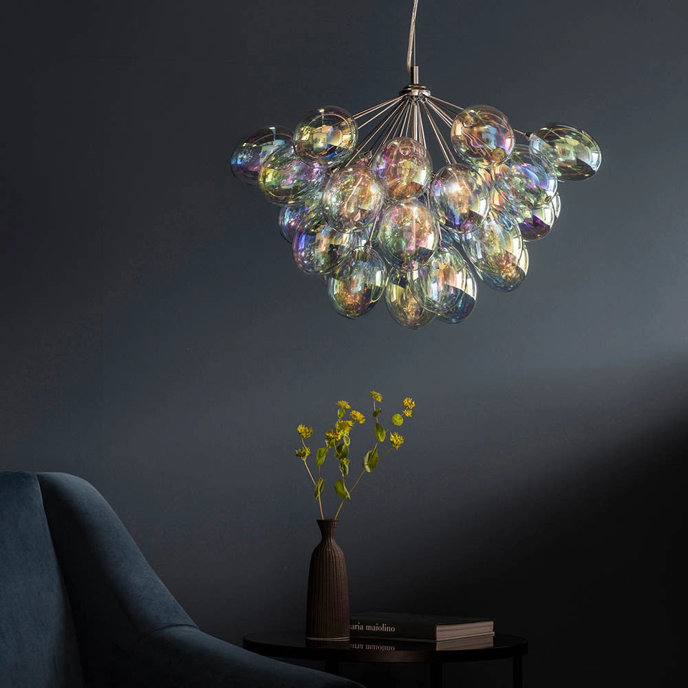 Lampadario Infinity cromato con sfere opalescenti 6xG9