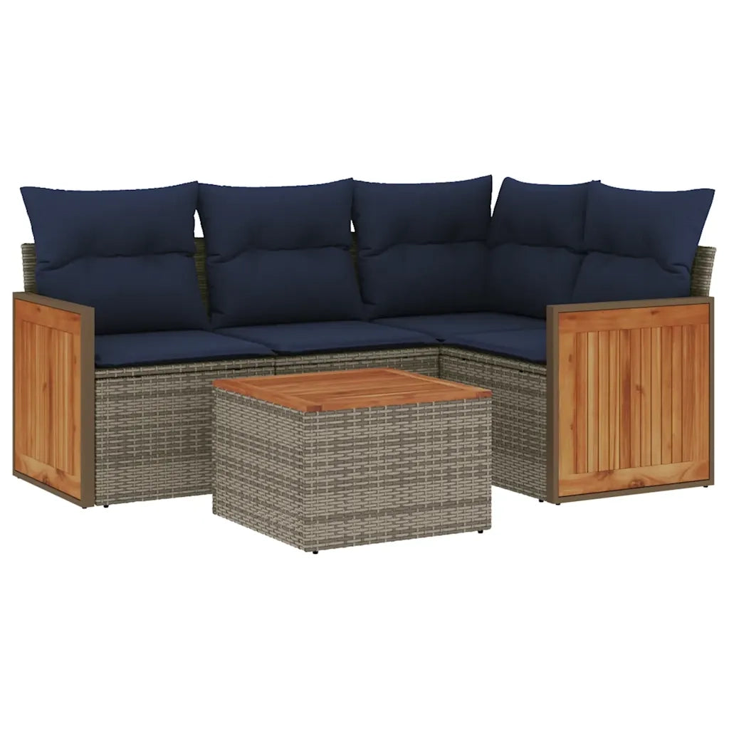 Set Divani da Giardino 5 pz con Cuscini Grigio in Polyrattan 3227622