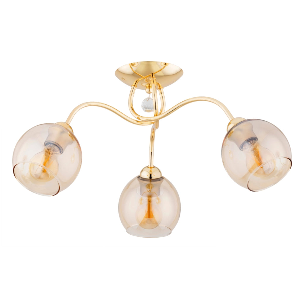 Plafoniera glamour AMARILLO ottone vetro ambra 3xE27