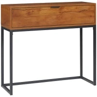 Consolle da Ingresso Minimal con Cassetto, in Legno e Acciaio, 80x30x76 cm, Color Legno e Nero