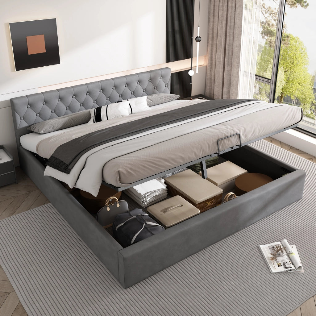 letto in velluto grigio 180 x 200 cm