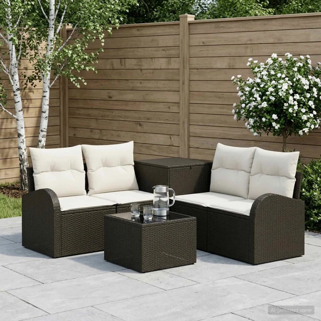 Set di divani 6 pz Nero e Bianco Crema 3447176