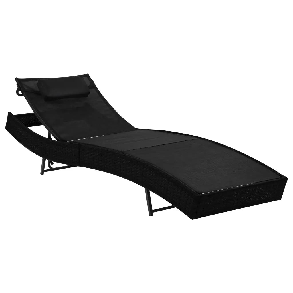 Lettini Prendisole 2 pz e Tavolo in Polyrattan e Textilene Nero cod mxl 27911