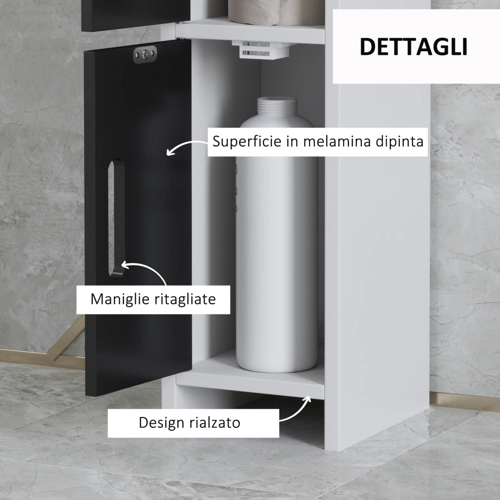 Colonna Bagno con Armadietti e Mensole ¨C zephmum ¨C Legno Bianco e Nero 15x17x120 cm