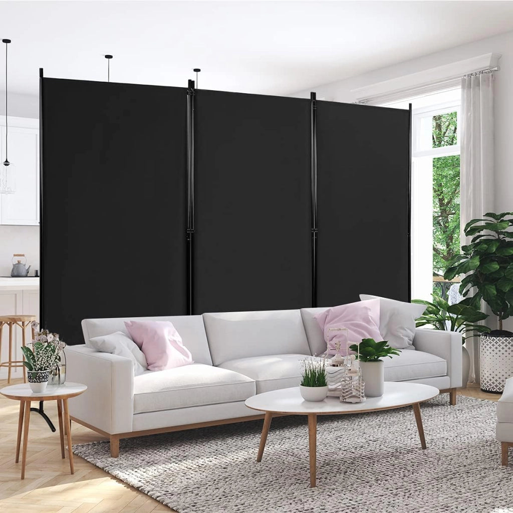 Paravento da Interno in Metallo, Separé Divisorio Interno Pieghevole con Piedini Stabili, Pannelli Divisori per Interni per Casa e Ufficio, 260 x 183cm, 3 Pannelli, Nero