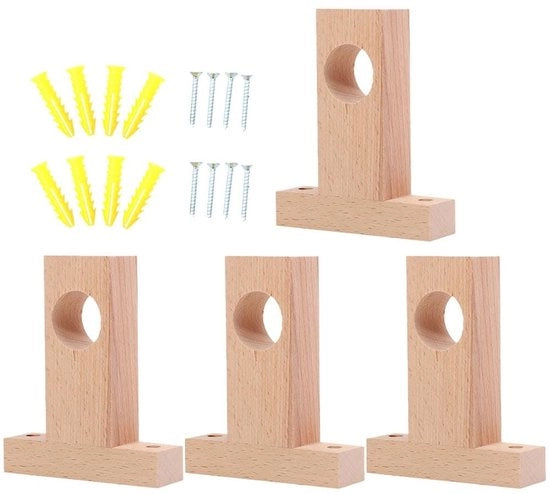 Sostegno per tenda in legno - 4 pezzi - Sostegno per tenda - Attacchi per tenda - Fissaggio stabile - 30 mm di diametro - Attacco per tenda