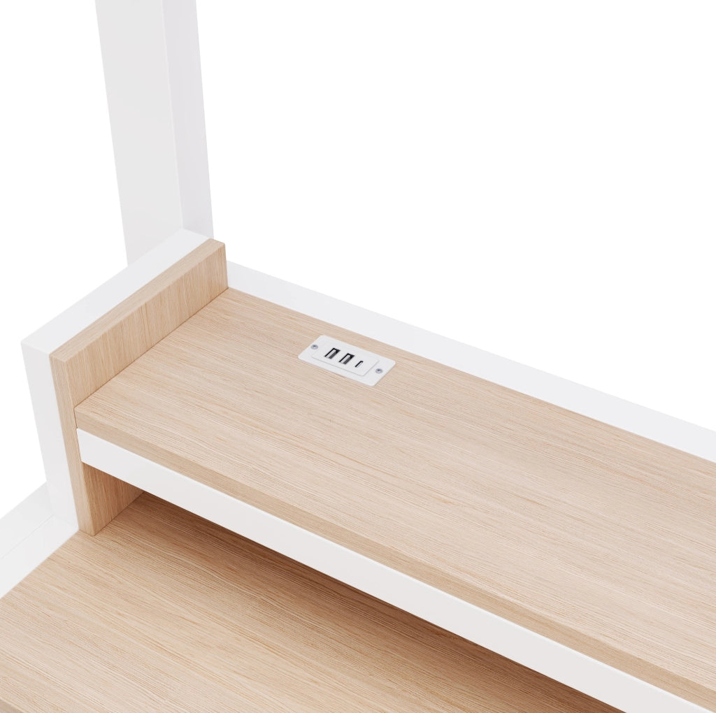 Letto a soppalco 90x200 cm con LED, USB-C e armadio scala