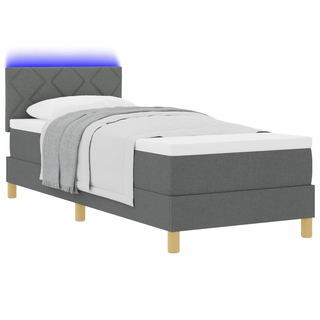 Letto con Box Spring con Materasso e LED Grigio Scuro 80x200 cm Tessuto