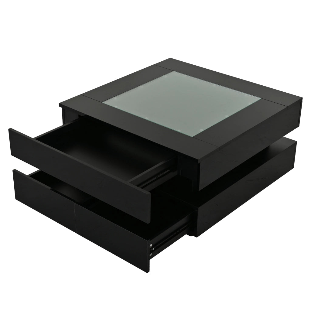 Tavolino da caffè con 3 cassetti e LED - per soggiorno - 70 x 70 x 35 cm - nero