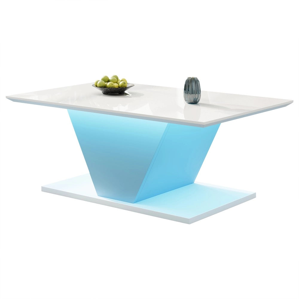 Tavolino da Caff¨¨ con LED a Forma di V ¨C MINIMAL ¨C Bianco Lucido, 100x50x46