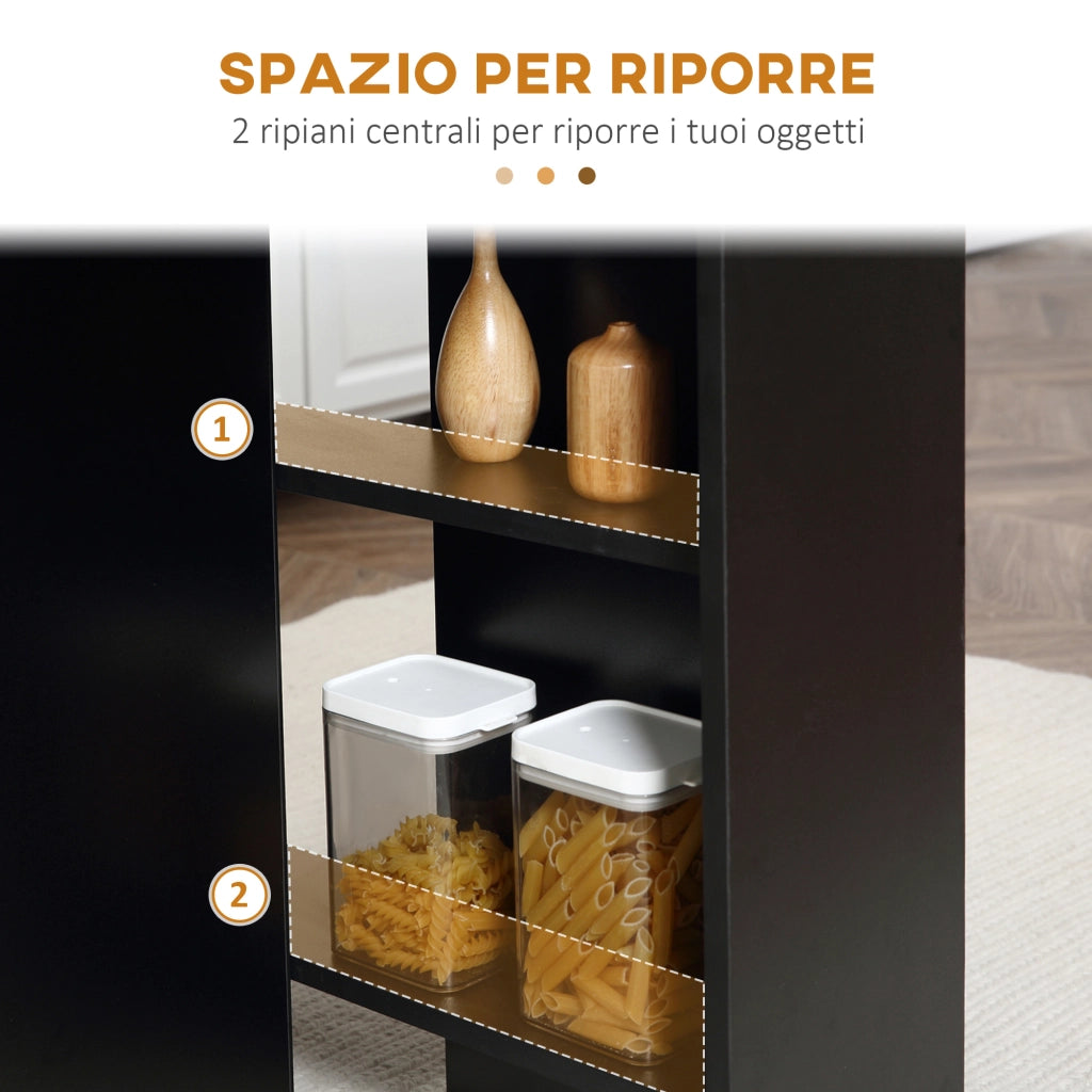 EasyComfort Tavolo Pieghevole in Legno per 4-6 Persone con Ruote, 75x140x74cm, Nero