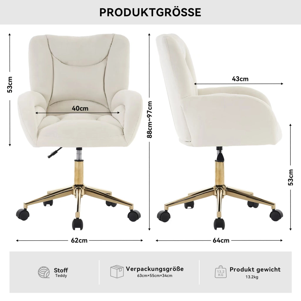 Sedia da ufficio girevole - con altezza regolabile e ruote - in velluto - avorio