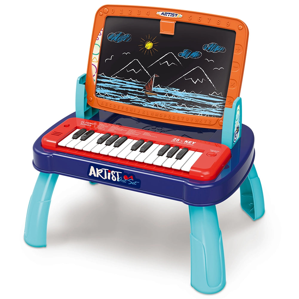 Tastiera Gioco Musicale 25 Tasti con Lavagna a 2 Lati per Bambini Gioco Educativo 3+ Anni Multicolore