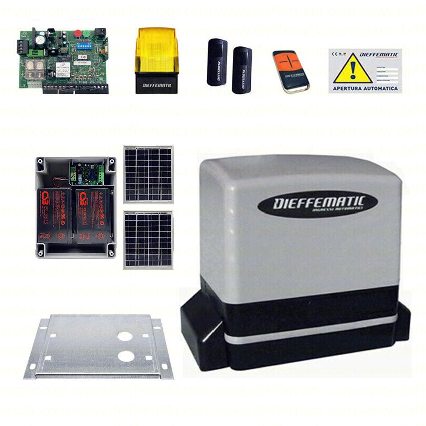 KIT KV6 AUTOMAZIONE X CANCELLO SCORREVOLE AUTOMATICO 24V CON SUNPOWER 2 BATTERIE