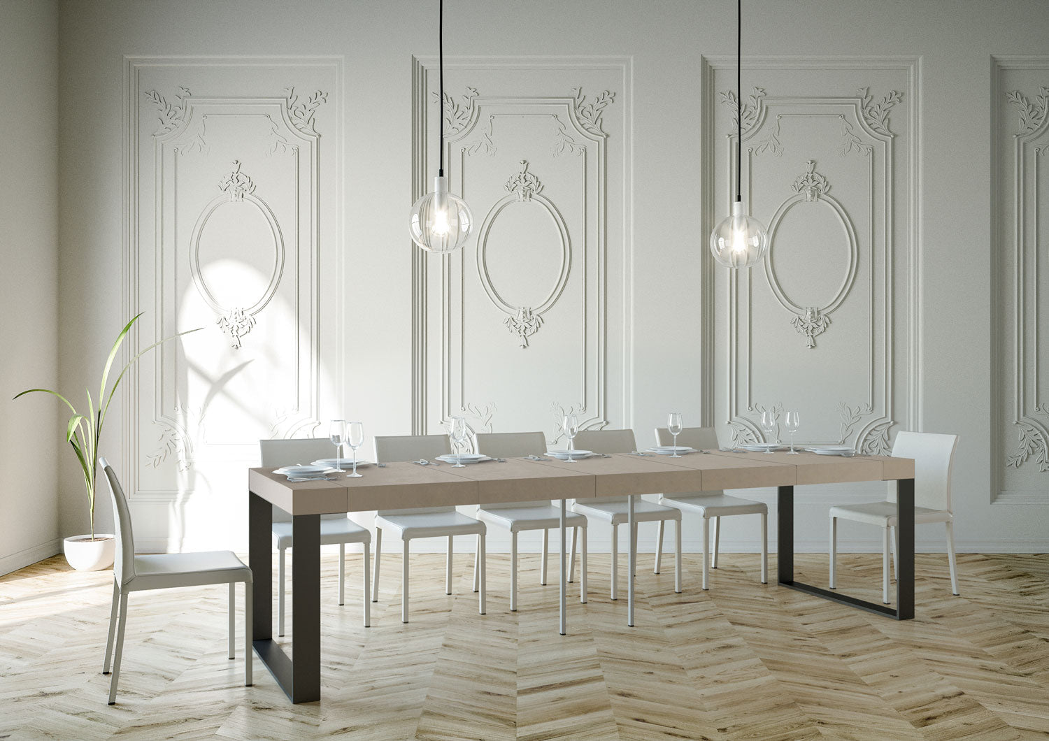 Consolle Allungabile 90-300x40x77 cm Elettra Premium Cashmere Telaio Antracite