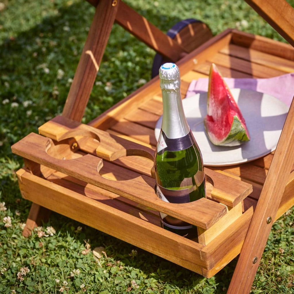 ® Carrello da Cucina Portavivande in Legno di Acacia Certificata FSC® 2 Ripiani Vassoio 3 Portabottiglie Giardino