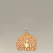 Trade Shop - Lampadario Sospeso Tondo Cupola Lampada Mezza Sfera Cristalli Luce E27 Oro 32354 -