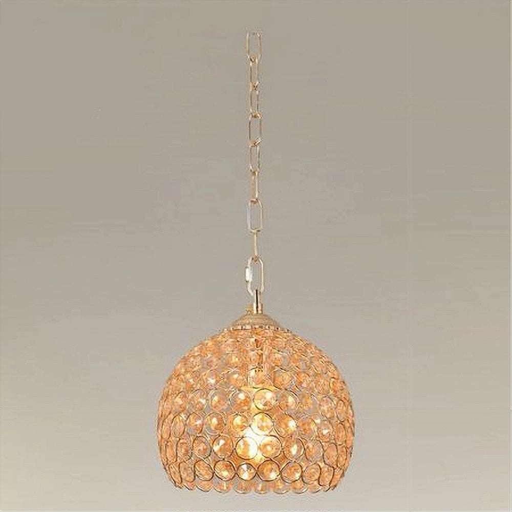 Trade Shop - Lampadario Sospeso Tondo Cupola Lampada Mezza Sfera Cristalli Luce E27 Oro 32354 -