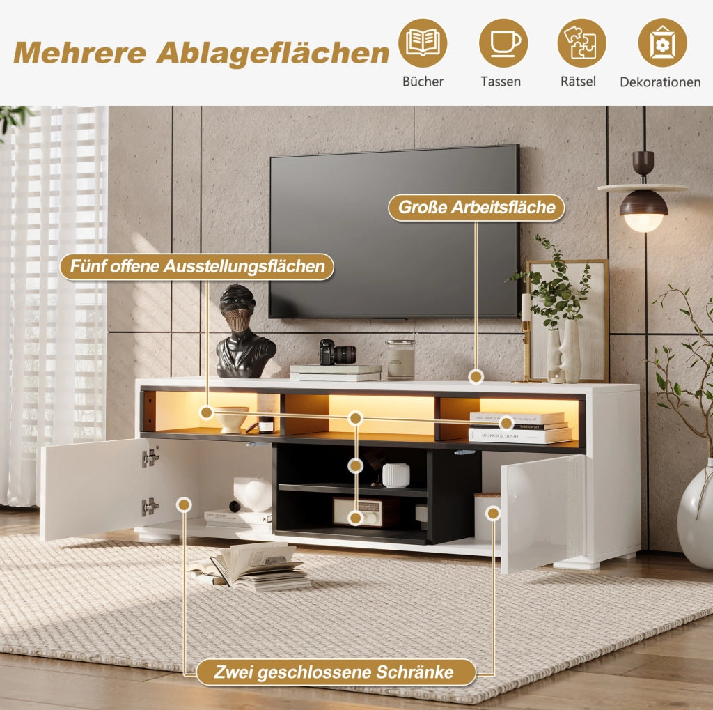 Mobile porta TV moderno con luce integrata e vani contenitori